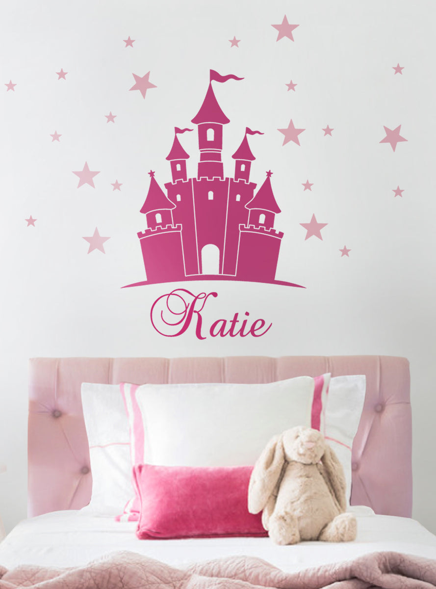 Princess Castle Wall Decal with Personalized Name – Simple Shapes
