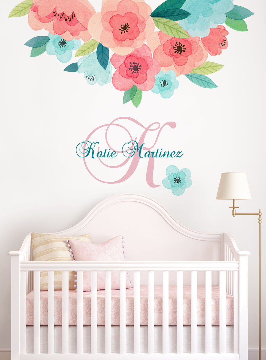 Colorful watercolor flowers bloom with vibrant petals and foliage, creating a delightful focal point. The hand-drawn design features a variety of floral shapes and sizes, adding visual interest to any nursery or girl's room wall. This nature-inspired wall sticker is sure to become a beloved addition to the space, bringing a touch of whimsical charm. , Top Sellers,Wall Stickers,Floral Wall Stickers,Nature Wall Stickers,All Products