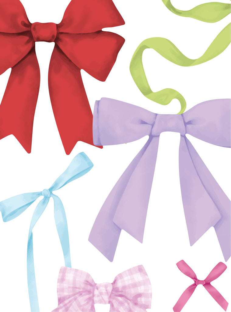 Colorful holiday ribbon stickers in various sizes perfect for gift wrapping and festive wall decoration this holiday season