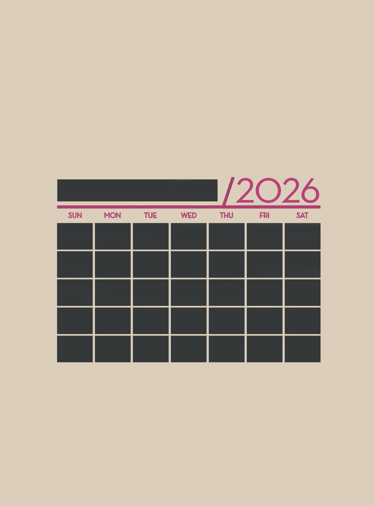 Minimalist 2026 chalkboard calendar wall decal with blank date squares for organizing busy schedules in dorm rooms or home offices.