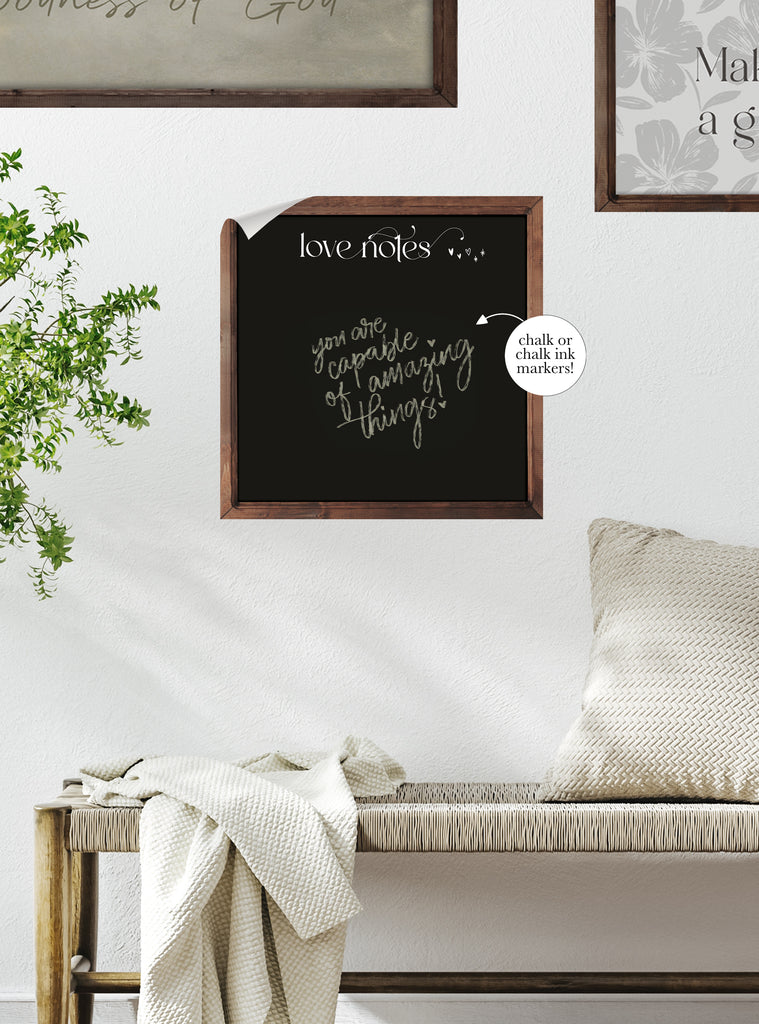 Chalkboard wall sticker in wooden frame with inspirational love note, perfect for casual home decor and daily motivation.