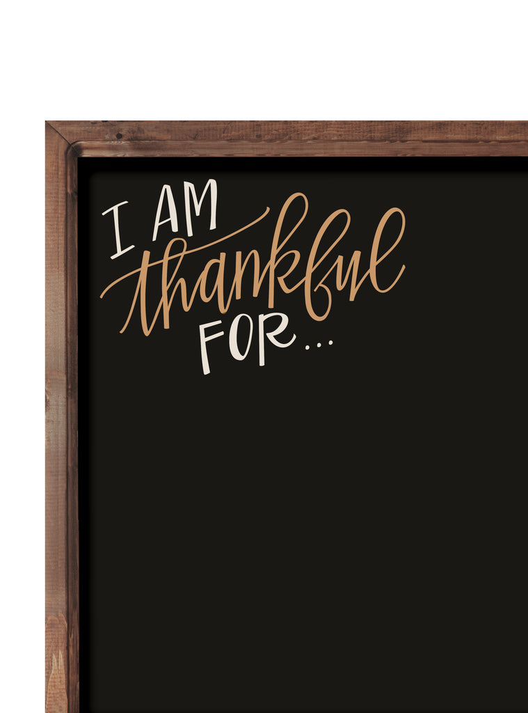 Stylish chalkboard wall sticker featuring the phrase I am thankful for with rustic wooden frame from Top Sellers collection