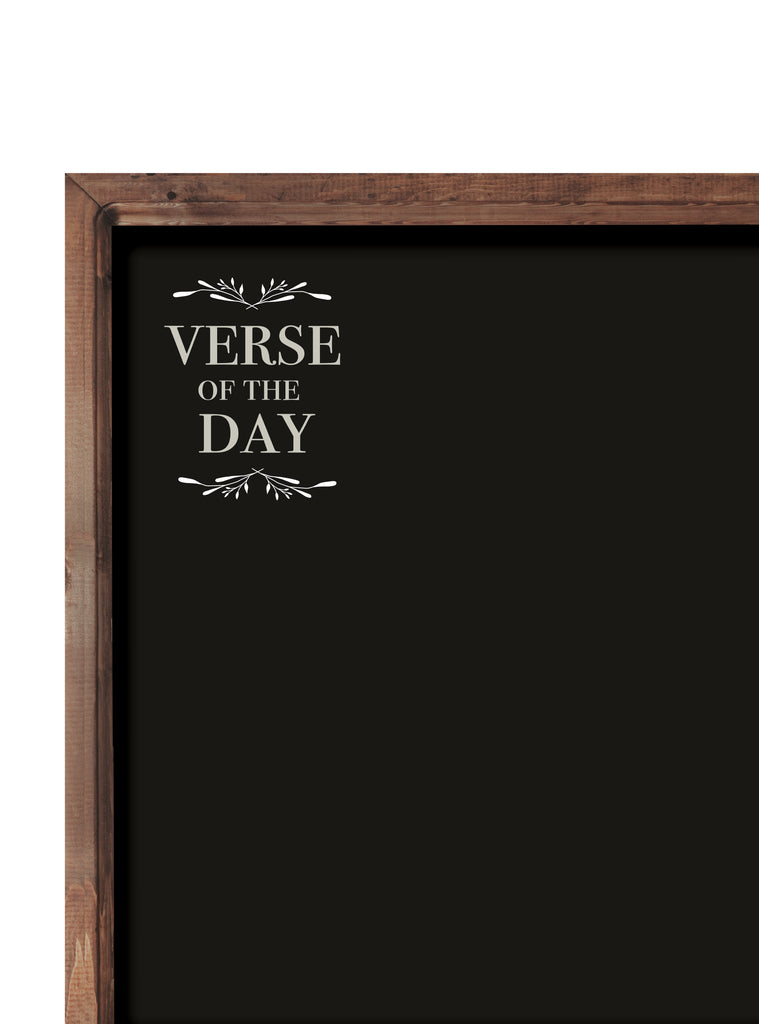 Elegant chalkboard wall sticker with Verse of the Day wording, perfect for inspirational messages in any room setting.