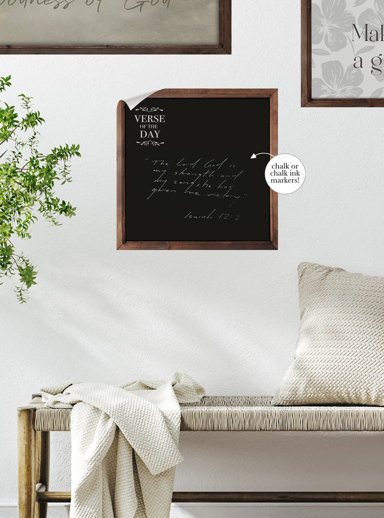 Chalkboard wording wall sticker with inspirational verse, perfect for adding daily motivation and creativity to your space.