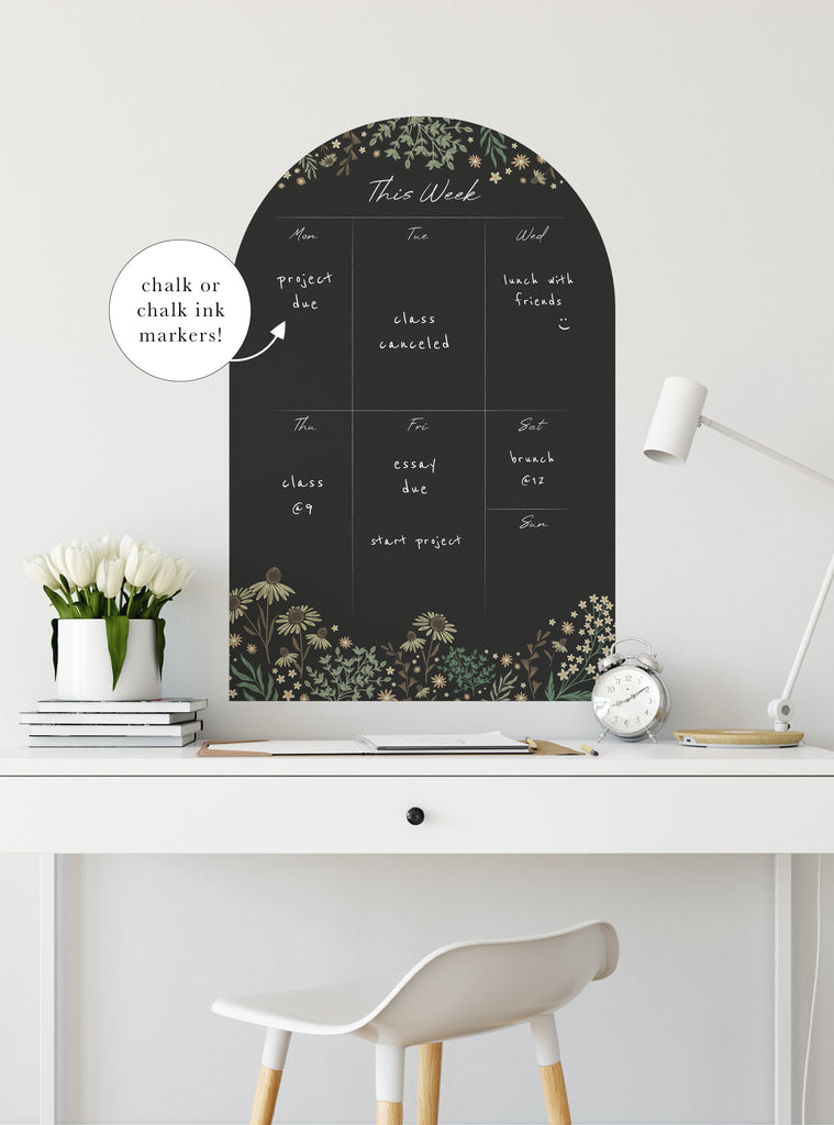 Floral Weekly Planner Chalkboard Wall Sticker – Simple Shapes