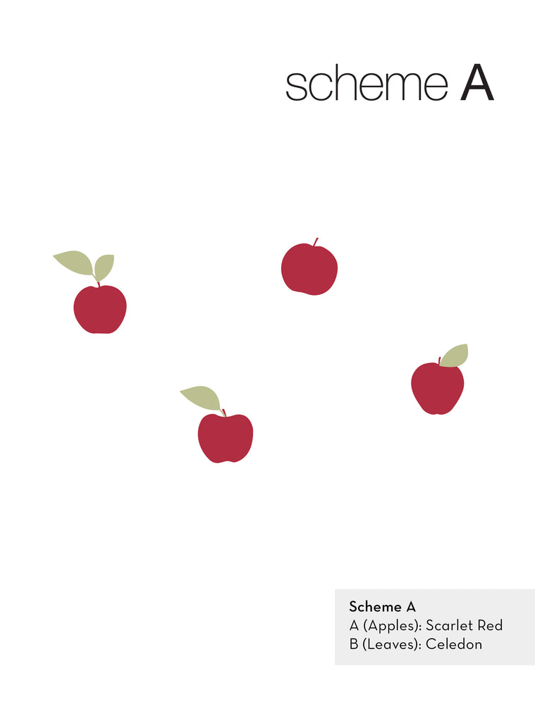 Apple Fruit Wall Decal in scarlet red apples with soft celadon leaves, perfect for brightening classrooms or kids’ rooms.