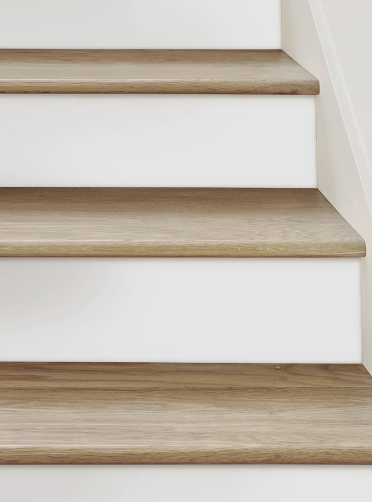 Perfect Tread Riser Solid White Peel and Stick Stair Riser Strips – Simple Shapes