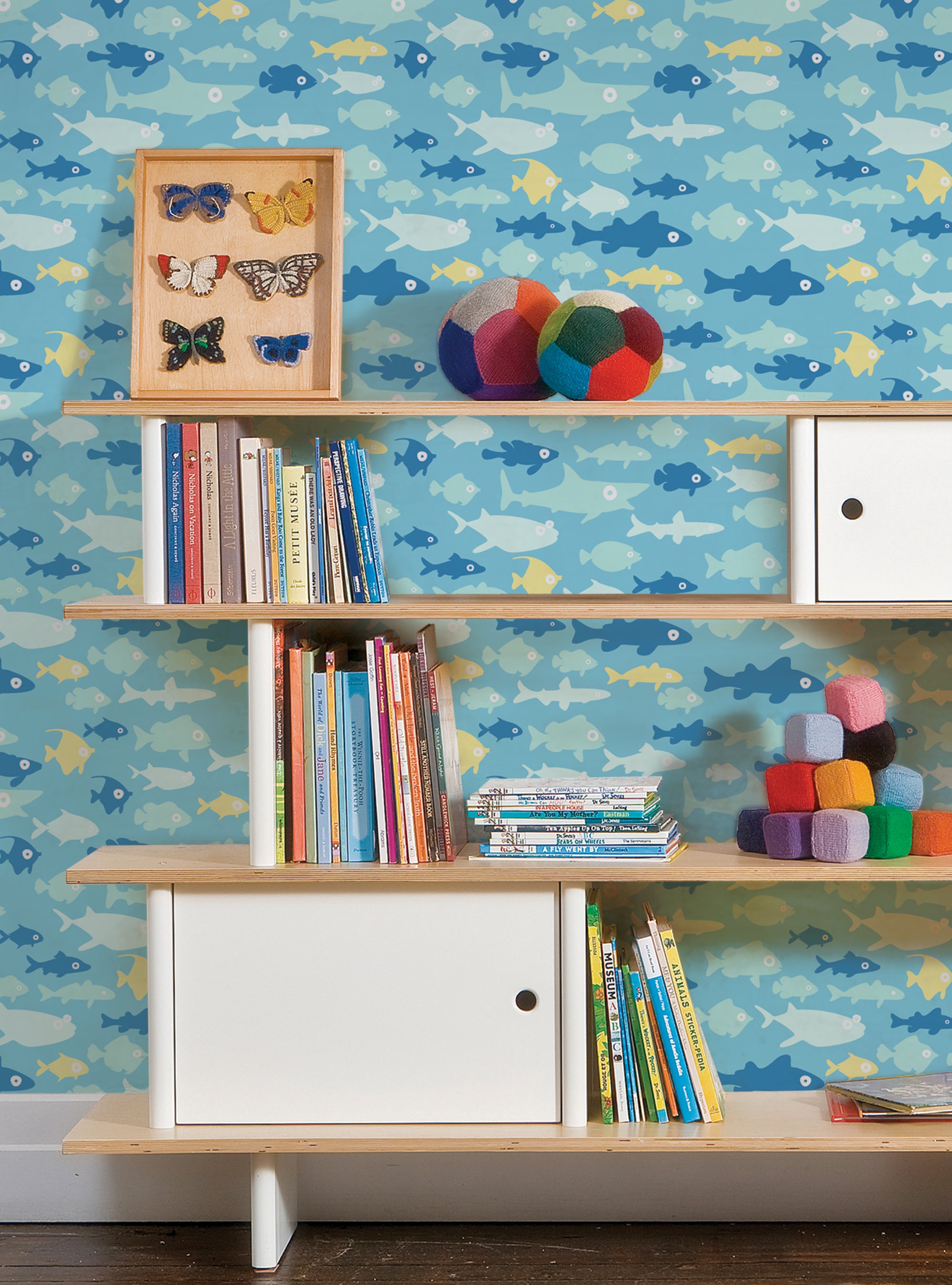 Fish Tank Wallpaper - Peel and Stick, Small Sample 8 x 11 Inches / Blue / Fabric Peel and Stick