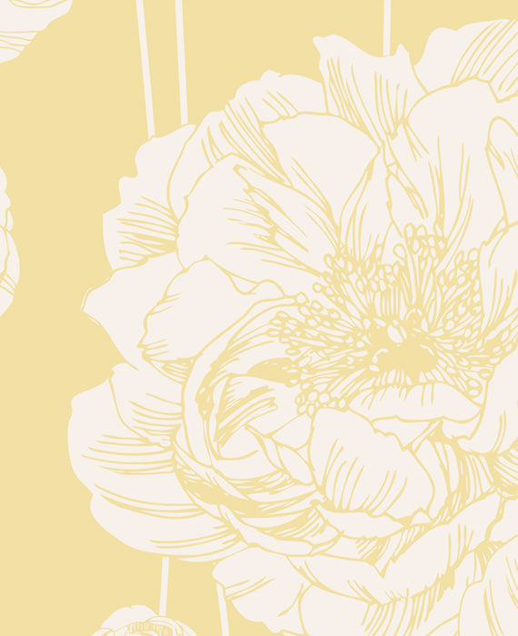 Elegant peony floral wallpaper in soft beige tones, perfect for adding a modern touch to your space’s nature-inspired decor.