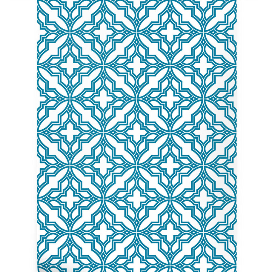 Diamond Flower Wallpaper featuring a bold teal geometric pattern blending modern symmetry with timeless floral elegance for stylish walls