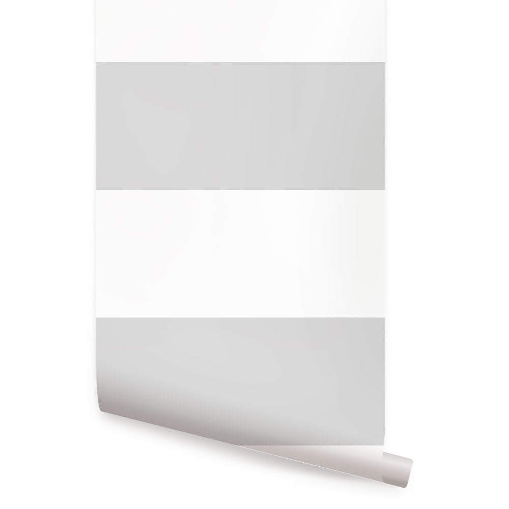 Roll of Horizontal Stripe Bold wallpaper with wide gray and white stripes from the Top Sellers collection in unpasted material option
