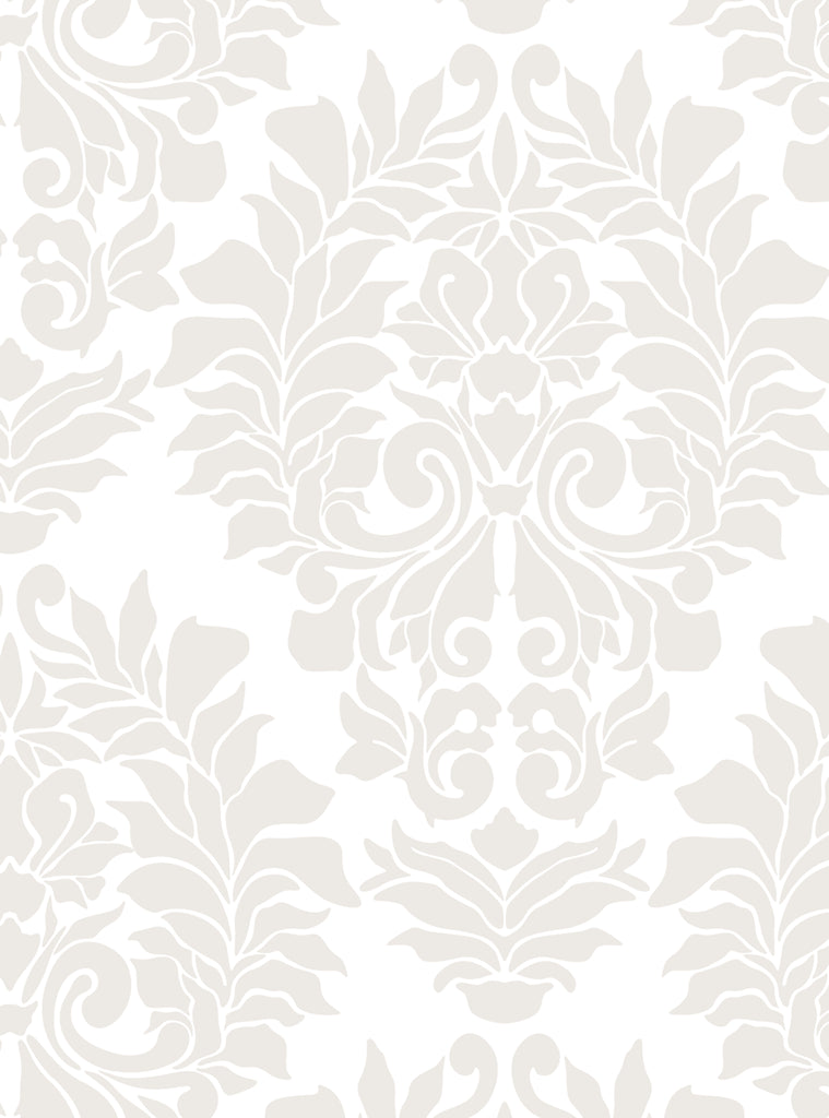 Elegant Damask Classic white peel and stick wallpaper with intricate floral patterns from the Top Sellers collection, easy to apply and reposition.