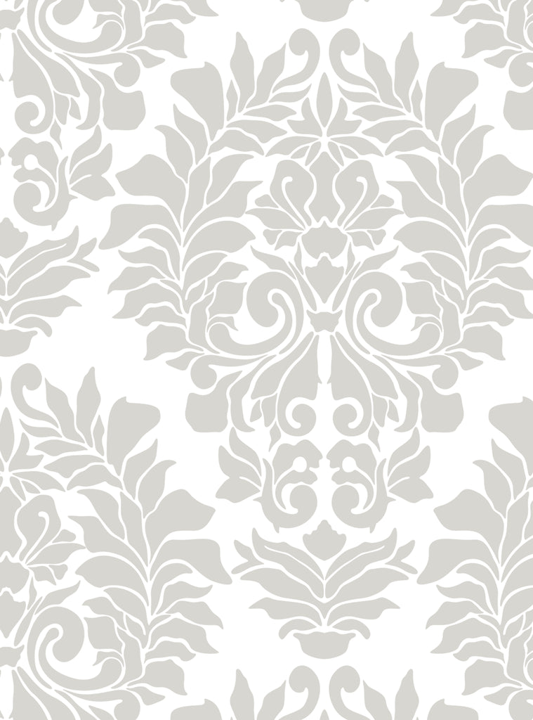 Elegant Damask Classic white peel and stick wallpaper with a reusable, residue-free adhesive perfect for stylish wall decor.