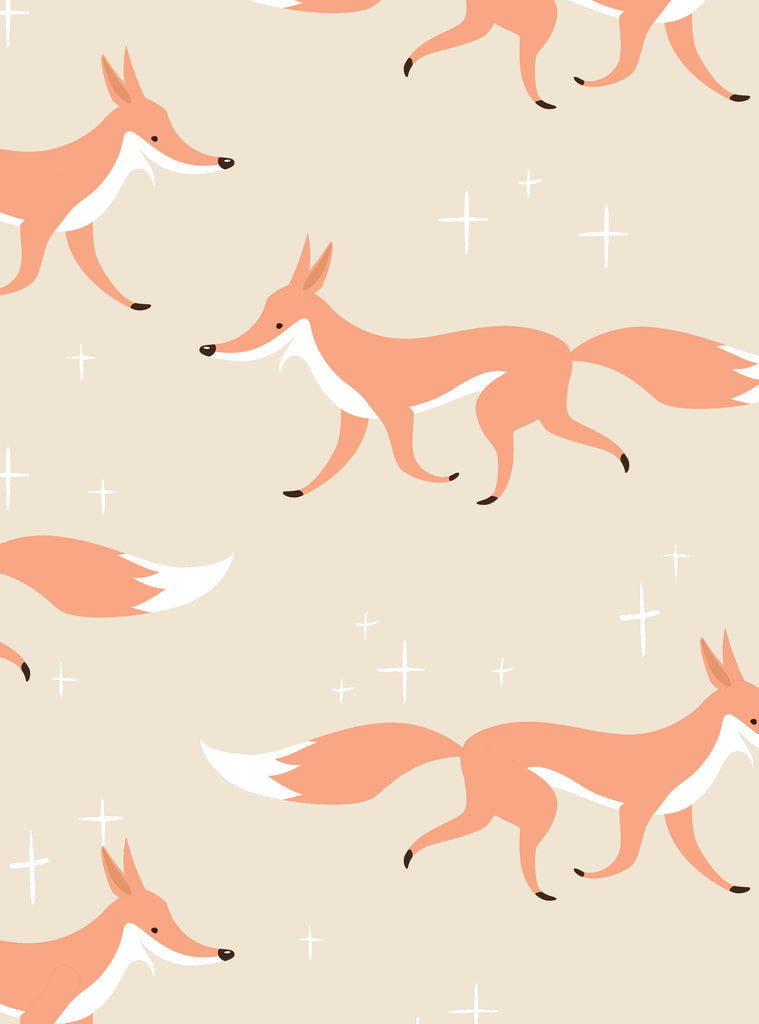 Fox Animal Peel-and-Stick Wallpaper from Fall 2025 Collection with playful fox pattern on soft beige background for kids nursery decor