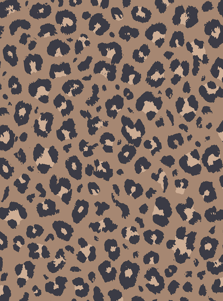 Leopard print wallpaper with bold black and brown spots on warm beige background, perfect for adding wild style to any room wall.