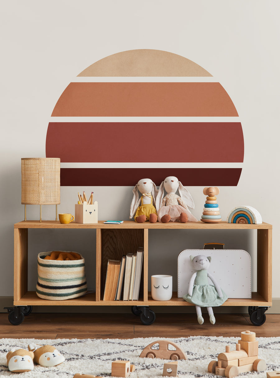 Retro Rising Sun Peel and Stick Wall Sticker creates a vibrant, mid-century inspired look with its bold color bands, perfect for adding a touch of vintage charm to any space. Top Sellers,Wall Stickers,All Products