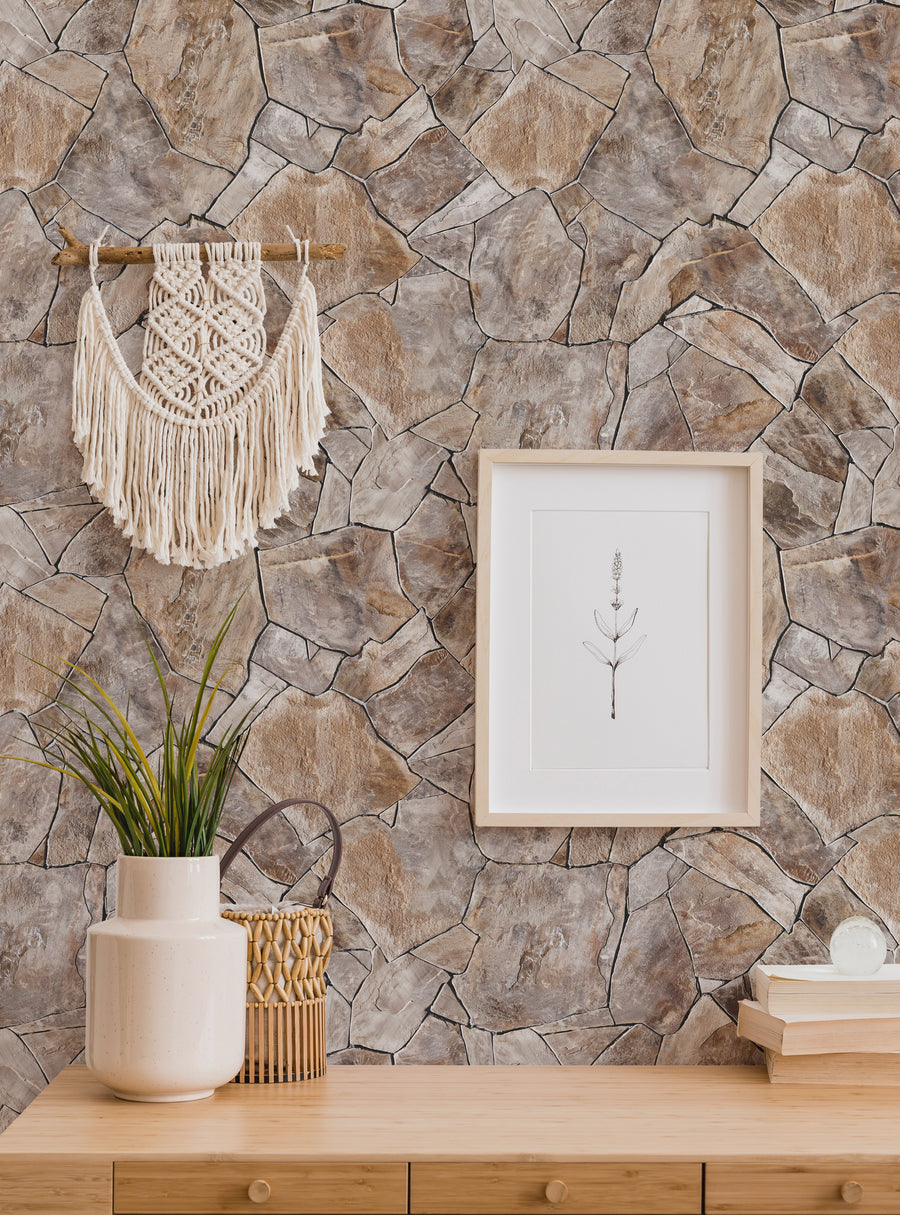 Stone mosaic patterned wallpaper with textured look, adding a natural, elegant touch to any room, available in light and dark color options to match home decor, peel and stick for easy installation, Top Sellers,Peel and Stick Wallpaper,Surface & Texture Wallpaper,All Products,Unpasted Wallpaper,Wallpaper and Murals