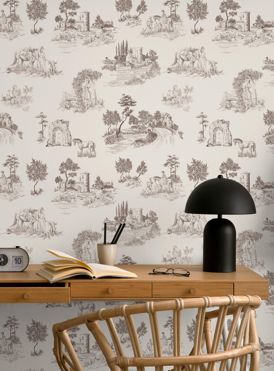 Rustic Sketch Peel and Stick Wallpaper - Scenic and agrarian design creates a cozy, idyllic accent for any room. Featured Collection,Top Sellers,Peel and Stick Wallpaper,All Products,Unpasted Wallpaper,Wallpaper and Murals
