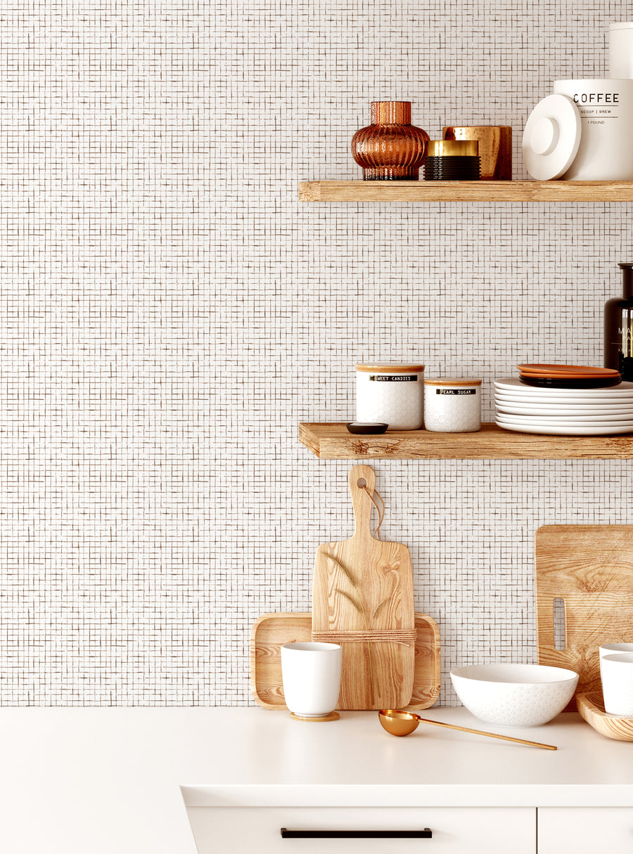 Detailed description of the tiled crosshatch wallpaper pattern that creates a clean, geometric look, adding a unique, minimalist touch to the space. Ideal for accenting various areas of the home. Available in four color options to seamlessly integrate with any decor. Featured Collection, Top Sellers, Peel and Stick Wallpaper, Kids and Baby Nursery Wallpaper, All Products, Unpasted Wallpaper, Wallpaper and Murals.