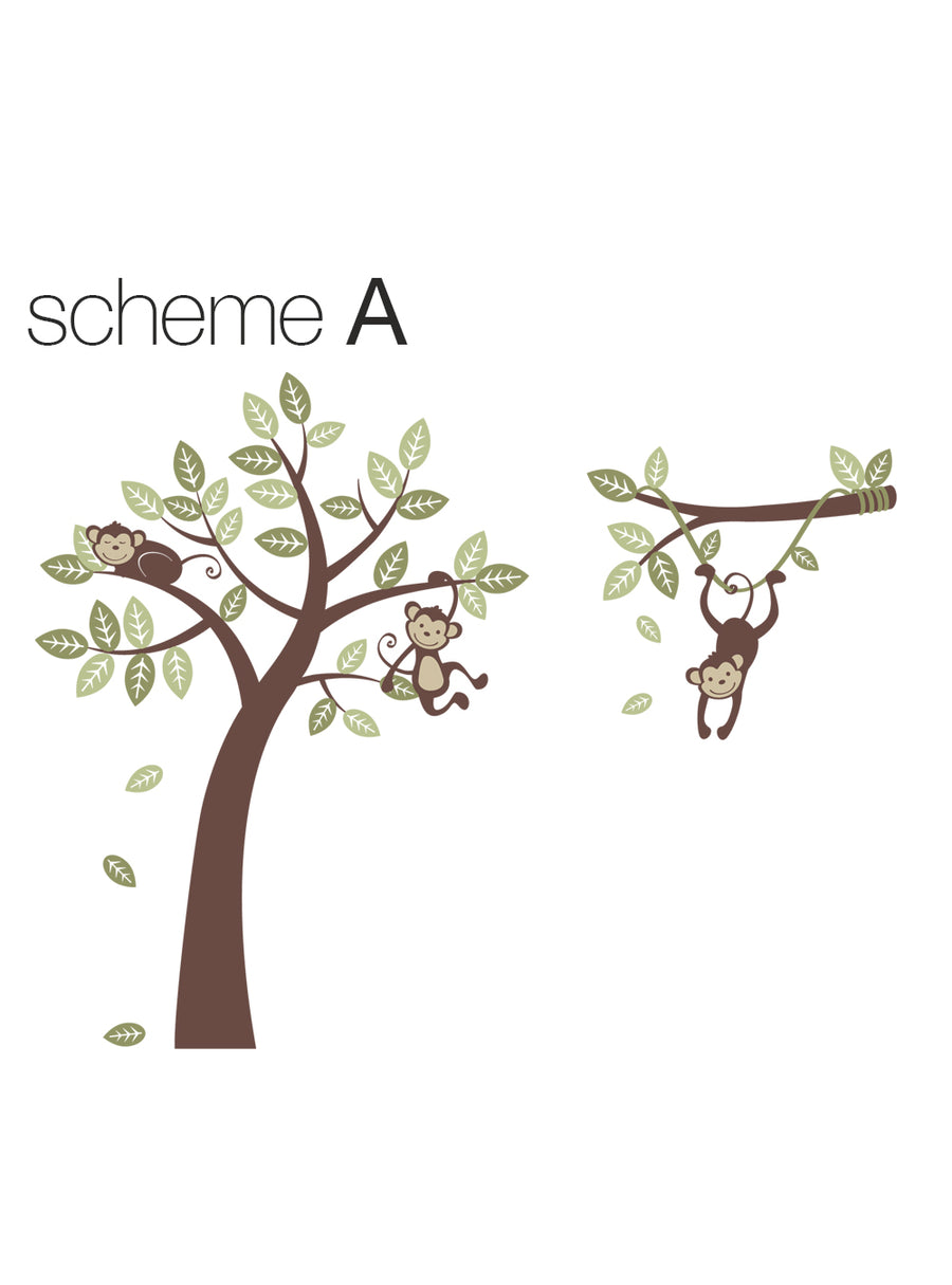 Adorable tree decal with playful monkeys swinging on the branches, perfect for adding a touch of whimsy to a child's nursery or bedroom. This highly customizable wall art can brighten any space with its charming design and vibrant colors. Top Sellers, Wall Decals, Animal Decals, Tree Decals, Baby Nursery and Kids Wall Decals, All Products.