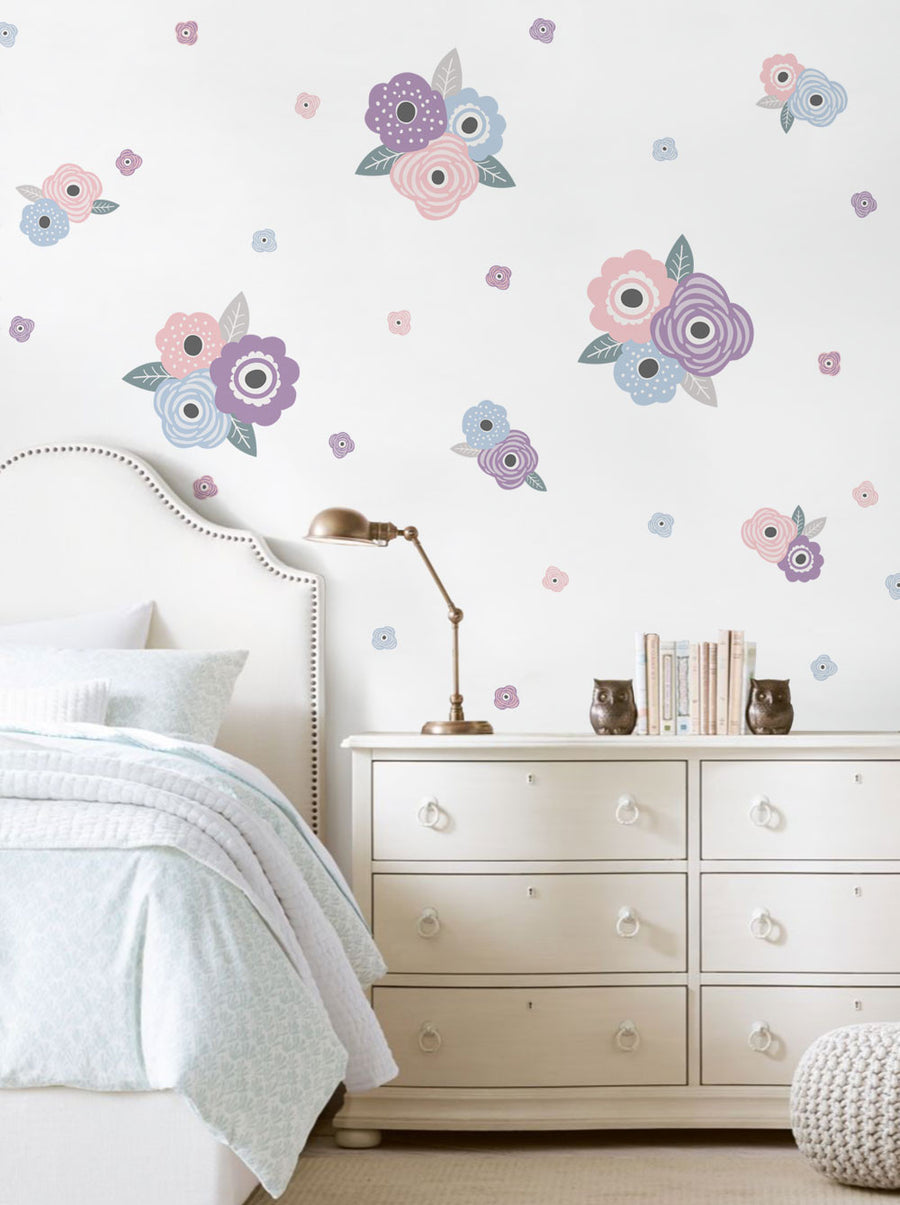 Colorful floral wall stickers adding a vibrant touch to any nursery or girl's room. These self-adhesive blooms in a mix of large bouquets, medium clusters, and small individual flowers create a petal-perfect, no-maintenance wall decor. Can be arranged freely to instantly brighten up the space. Top Sellers,Wall Stickers,Floral Wall Stickers,All Products