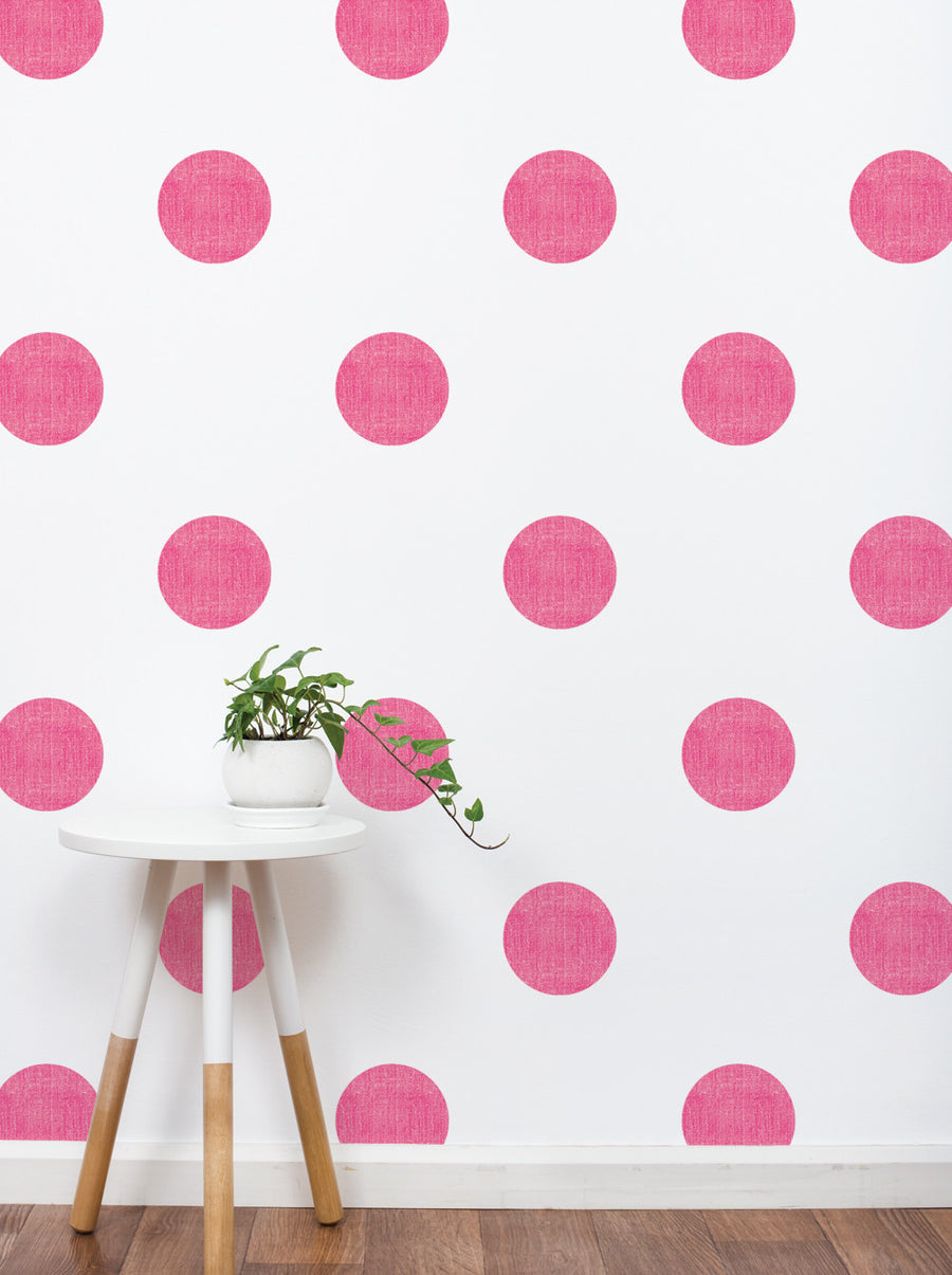 Smooth, textured pink polka dots wall stickers add a playful touch to modern or vintage-inspired rooms, especially kids' spaces. These premium vinyl peel-and-stick dots create a vibrant pattern that's both fun and stylish. , Top Sellers,Wall Stickers,Pattern Wall Stickers,All Products