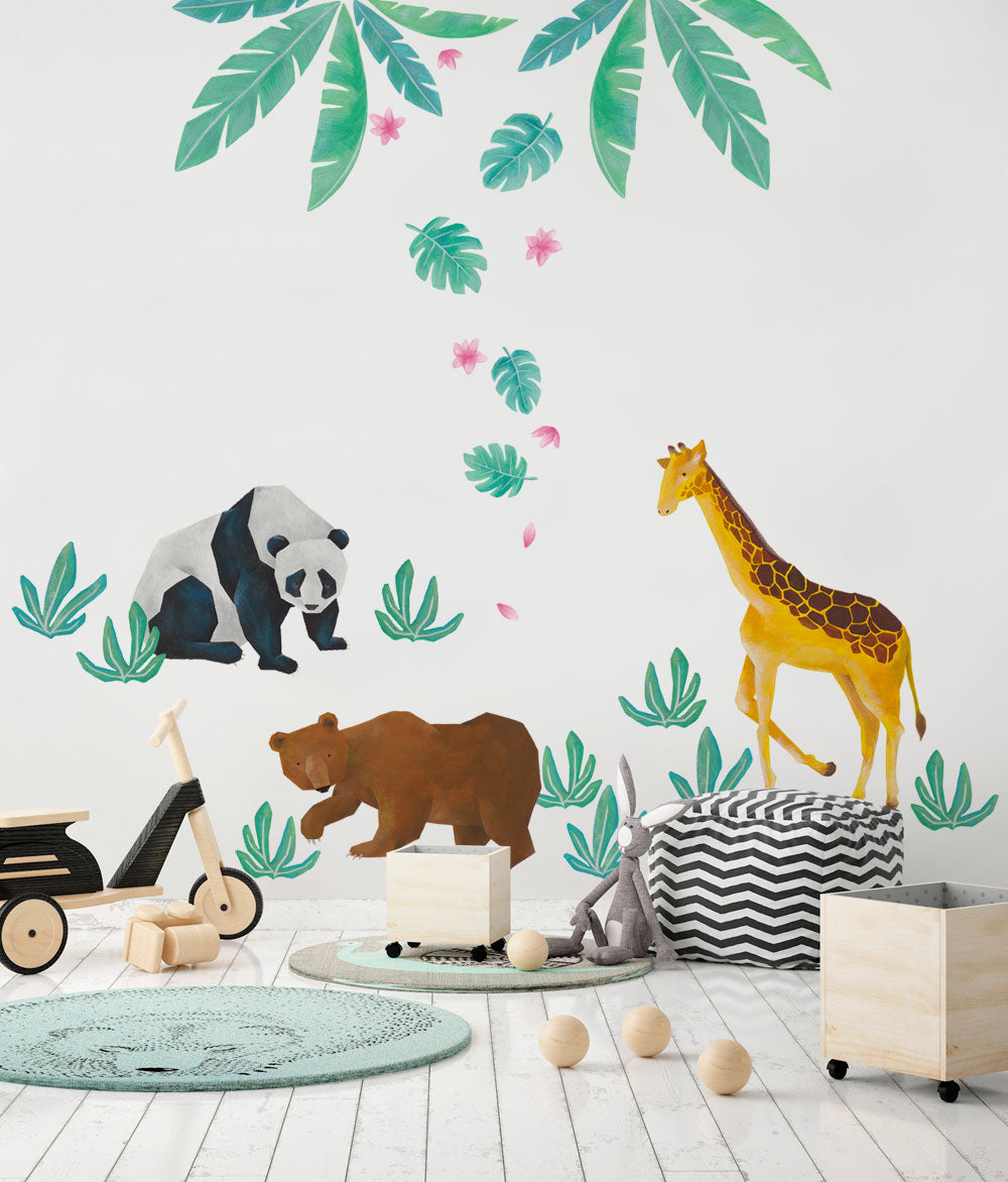 Autocollant mural animaux sauvages, feuilles tropicales – Simple Shapes