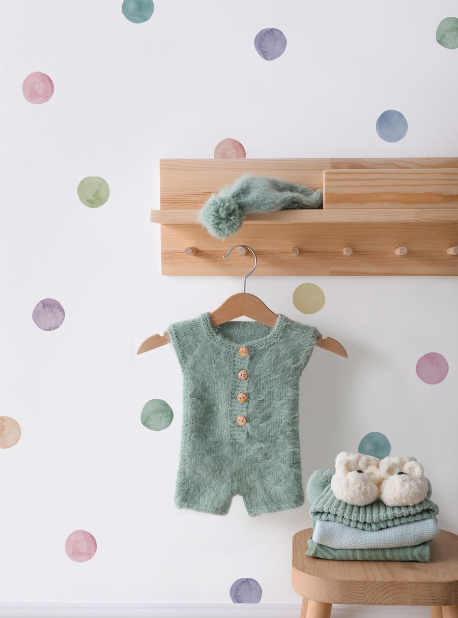 Watercolor Dots Wall Stickers - Dusky Pastel: Playful and whimsical wall decals featuring a vibrant array of colorful dots, adding a touch of vintage charm to any room. Perfect for decorating kids' spaces or adding a modern bohemian flair to your home. Top Sellers,Wall Stickers,Holiday Decals and Stickers,Pattern Wall Stickers,All Products