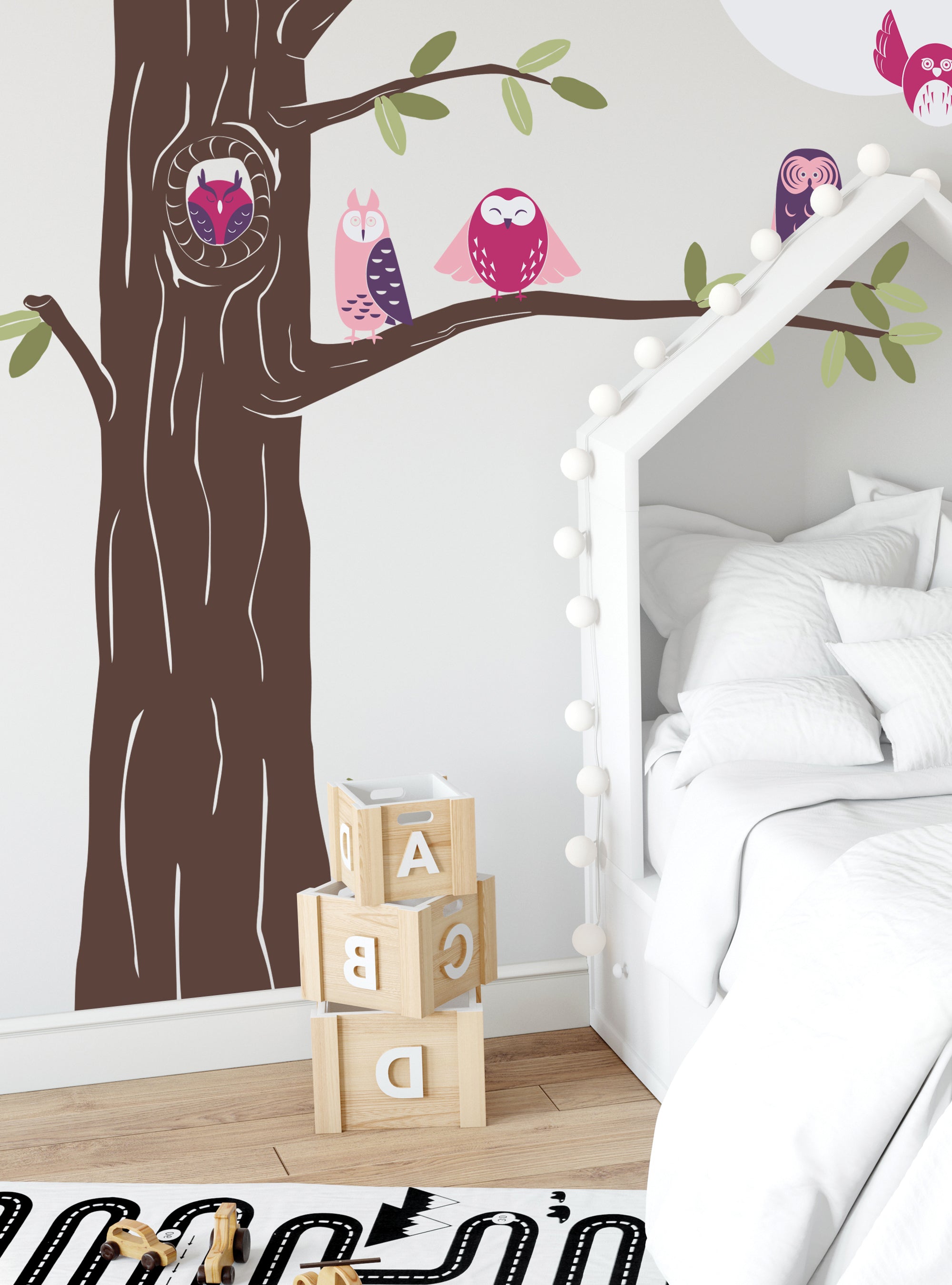 Owl Tree Wall Decal Huge Owl Flower Tree Butterfly&Grass Wall Stickers