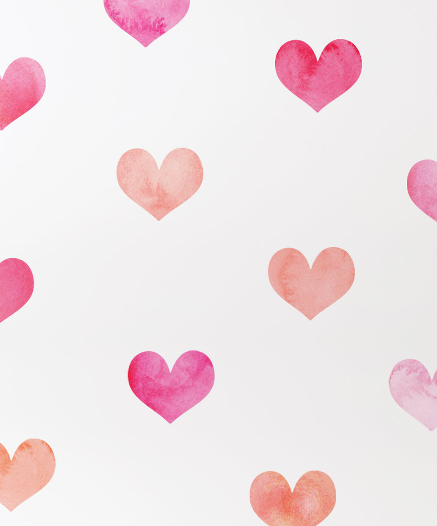 Whimsical watercolor hearts in a variety of pink and red hues, creating a playful and romantic design perfect for wall decor. , Top Sellers,Wall Stickers,All Products,Back to School Collection 2024