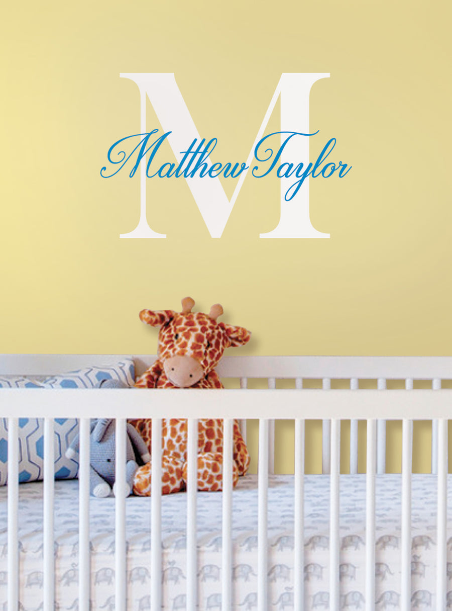 Personalized Monogram Wall Decal with Plush Toys in Nursery, Top Sellers, Wall Decals, Personalized Decals, Lettering and Quote Decals, Baby Nursery and Kids Wall Decals, All Products