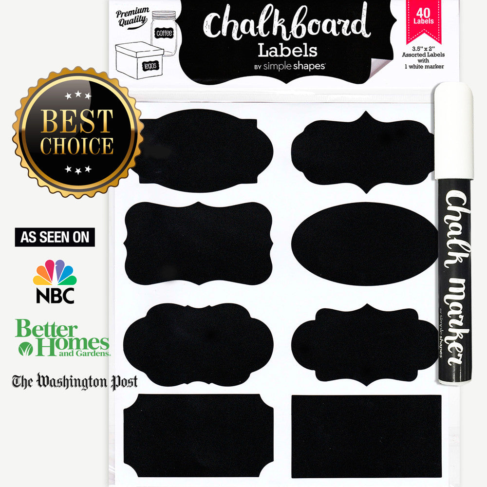Chalkboard Labels Bundle, 40 Premium Stickers + (1) Chalk ink