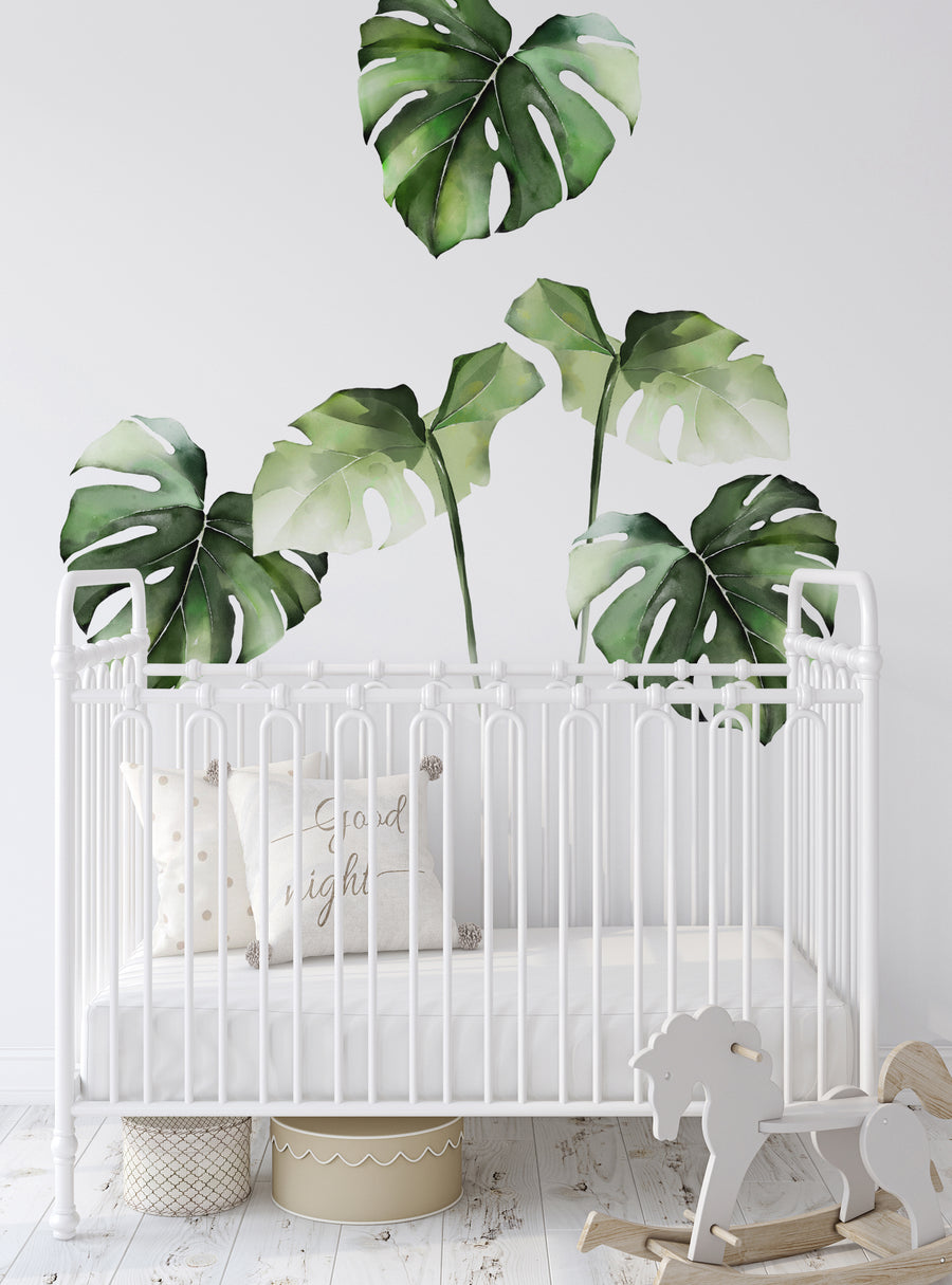 Tropical Monstera Leaves Adorn Nursery Decor, Vibrant Wall Stickers for Home, Top Sellers,Wall Stickers,Floral Wall Stickers,All Products,Back To School,Dorm Room Ideas and Trends,Back to School Collection 2024
