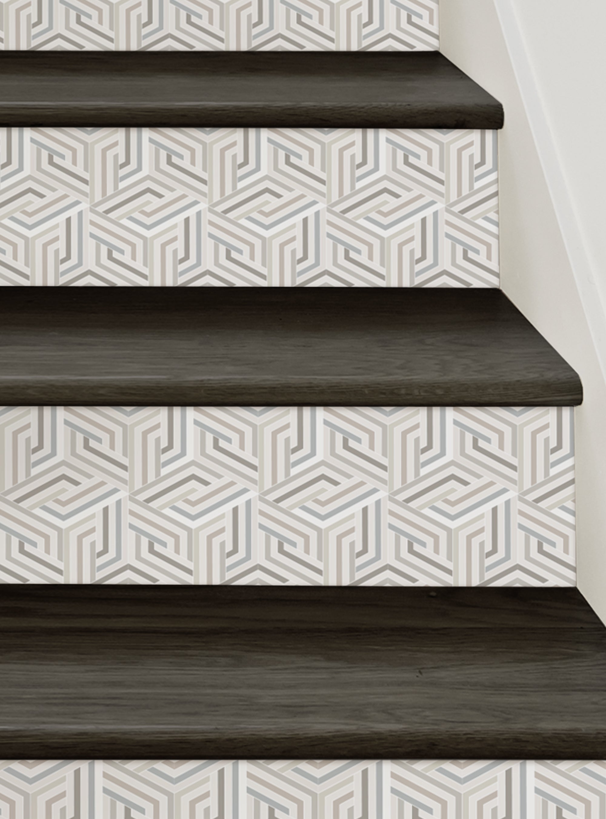 Stair Riser Line Op Art Lines 3D Cubes Peel and Stick Stair Riser Strips – Simple Shapes