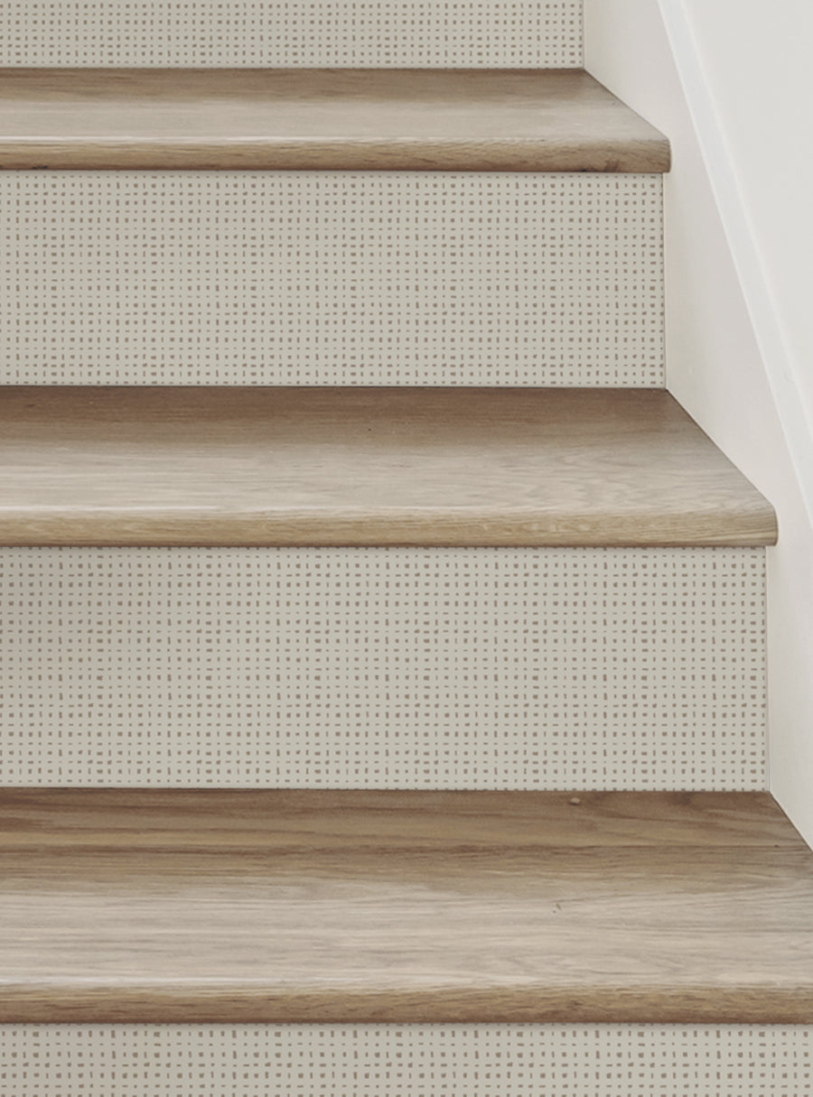 Rustic Burlap Hash Pattern Peel and Stick Stair Riser Strips, Top Sellers, Stair Riser Decals, All Products, Surface and Texture Look Stair Riser Stickers