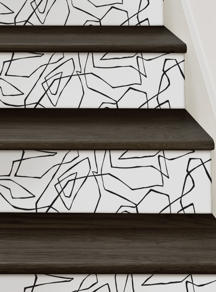 Stair Riser Line Entangled Lines Abstract Peel and Stick Stair Riser Strips – Simple Shapes