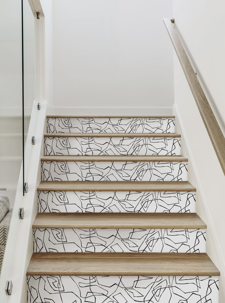 Stair Riser Line Entangled Lines Abstract Peel and Stick Stair Riser Strips – Simple Shapes