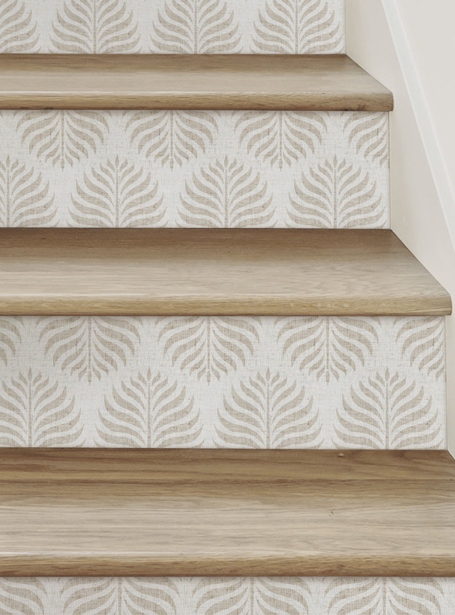 Fern Pattern Peel and Stick Stair Riser Strips - Repetitive floral fern pattern on adhesive-backed vinyl creates a simple, clean, and contemporary look. The re-positionable stickers are easy to apply and remove without stress or mess. Featured Collection, Top Sellers, Stair Riser Decals, All Products, Nature and Floral Stair Riser Stickers