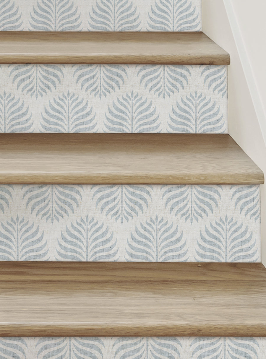 Repetitive floral fern pattern peel and stick stair riser strip showcases a simple clean contemporary look. The premium adhesive-backed vinyl design can be easily removed, repositioned, and reused without stress or mess, making it a versatile choice for your home decor needs. Featured Collection,Top Sellers,Stair Riser Decals,All Products,Nature and Floral Stair Riser Stickers