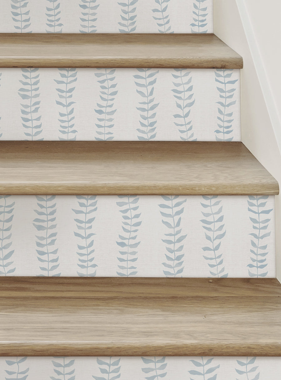 Climbing Vines Peel and Stick Stair Riser Strips - Decorative leaf and vine pattern covering wooden stairs, Featured Collection, Top Sellers, Stair Riser Decals, All Products, Nature and Floral Stair Riser Stickers