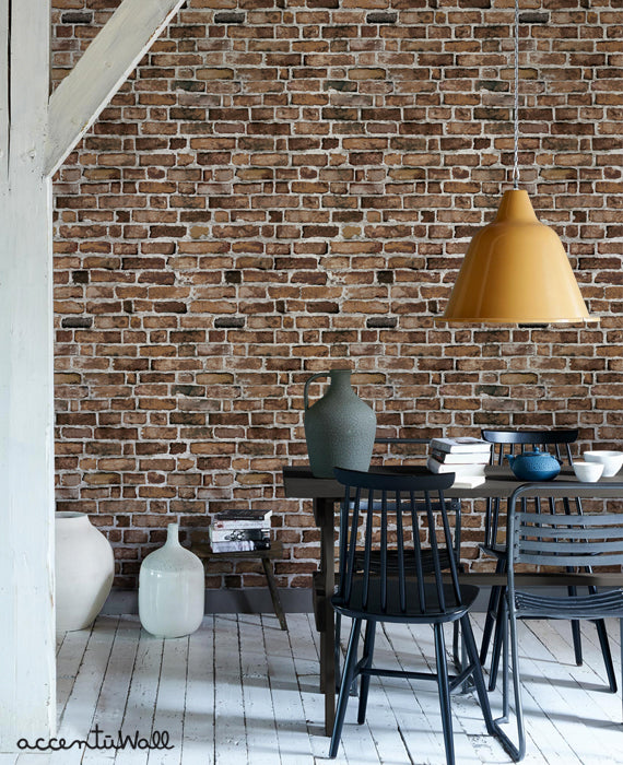 Exposed brick wall mural with a variety of textures and tones, providing an industrial and rustic ambiance, ideal for a modern, urban-inspired home decor. , Featured Collection,Top Sellers,Peel and Stick Wallpaper,Surface & Texture Wallpaper,All Products,Unpasted Wallpaper,Wallpaper and Murals