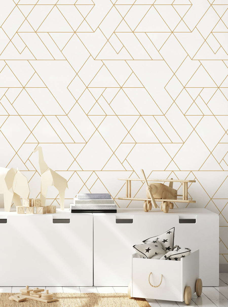 Geometric wallpaper with a striking pattern of interlocking triangles, creating a visually stunning and dynamic effect on your walls. The clean and minimalistic design adds a touch of modern sophistication to your home. , Top Sellers,Peel and Stick Wallpaper,Geometric & Pattern Wallpaper,All Products,Unpasted Wallpaper,Wallpaper and Murals