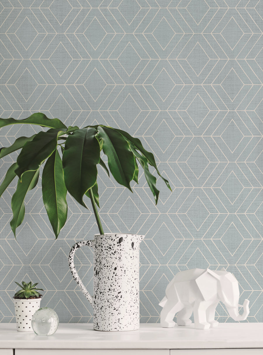 Textured geometric art deco lines in a sophisticated wallpaper design, featuring repeating diamond shapes and patterns in shades of gray. This versatile and removable wallpaper is perfect for DIY room makeovers and can be easily repositioned without leaving residue. Top Sellers, Peel and Stick Wallpaper, Geometric & Pattern Wallpaper, All Products, Unpasted Wallpaper, Wallpaper and Murals.