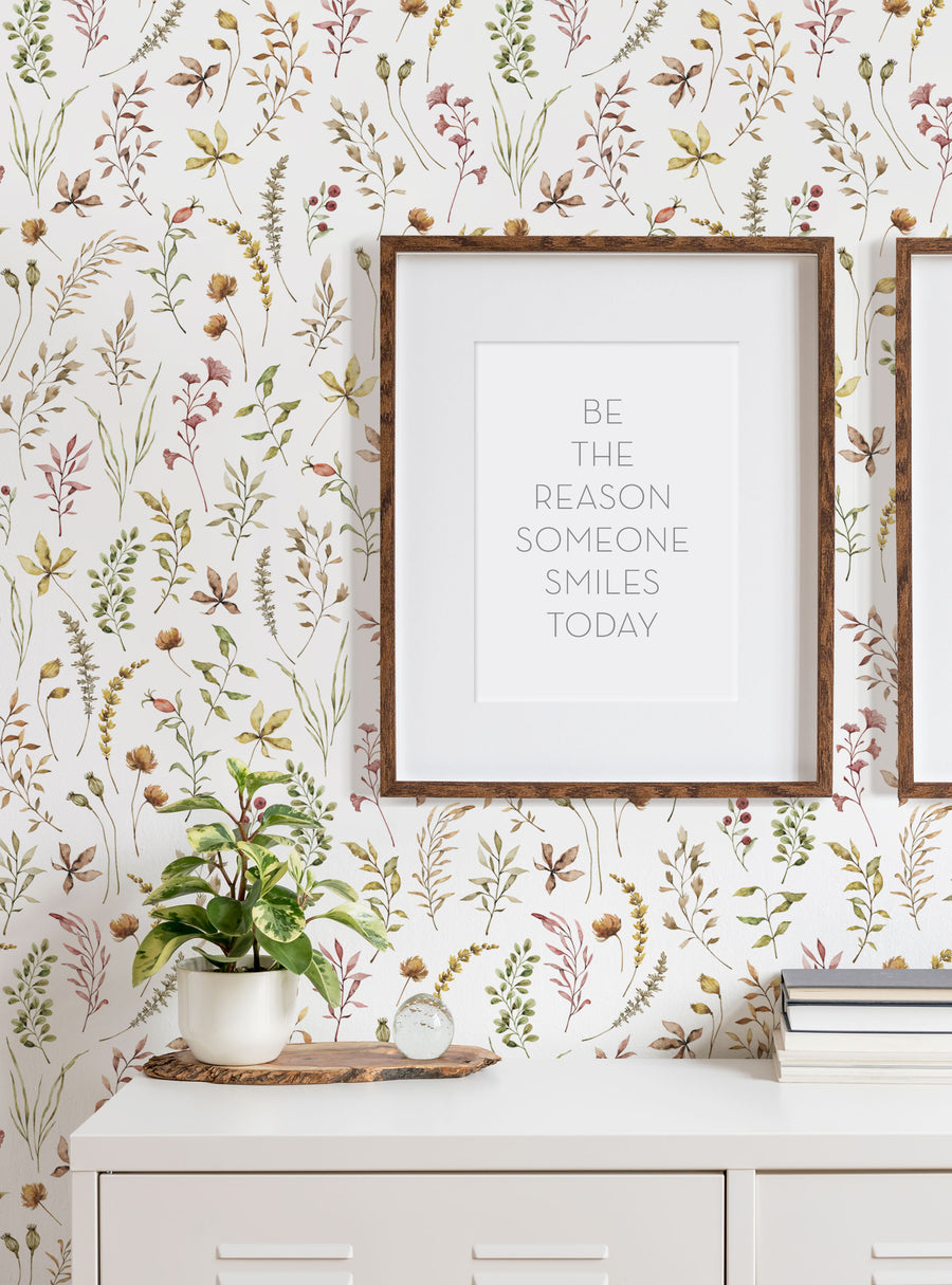 A beautiful watercolor painting of various botanical leaves, creating a soft and organic visual with intricate details and delicate brushstrokes that give it a handmade feel, perfect for bringing the outdoors into your home and creating a peaceful, calming atmosphere. , Top Sellers,Peel and Stick Wallpaper,Floral Wallpaper,Nature Wallpaper,Kids and Baby Nursery Wallpaper,All Products,Unpasted Wallpaper,Wallpaper and Murals