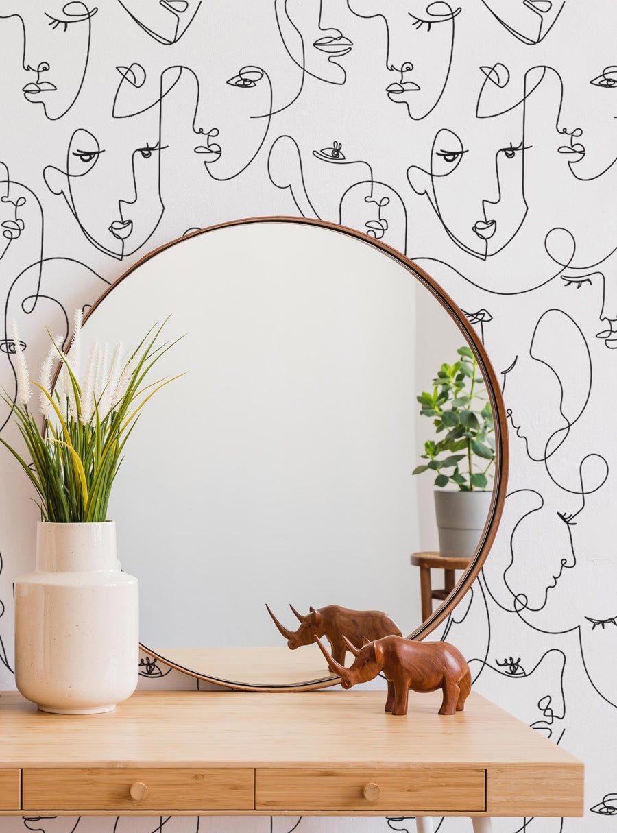 Minimalist Face Line Art Wallpaper, Top Sellers, Peel and Stick Wallpaper, Abstract Murals and Wallpaper, All Products, Unpasted Wallpaper, Wallpaper and Murals, Back To School, W9245-Black-Sample-Vinyl, W9245-Black-Sample-Fabric, W9245-Black-Sample-Unpasted