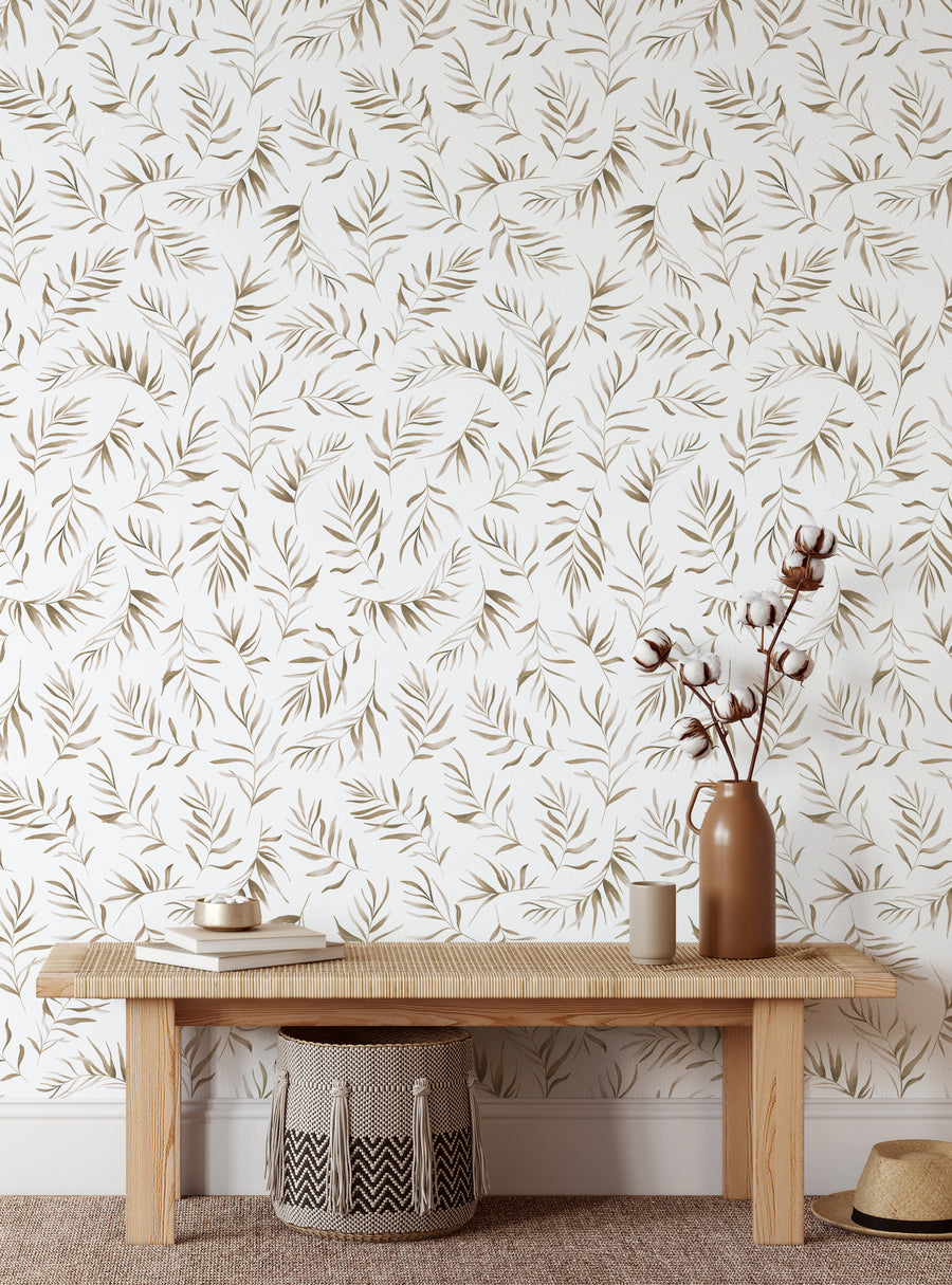 Lush and serene palm leaf wallpaper, bringing a touch of tropical tranquility to any space. The intricate pattern creates a calming, nature-inspired ambiance ideal for vacation-inspired interiors. , Top Sellers,Peel and Stick Wallpaper,Floral Wallpaper,Nature Wallpaper,Kids and Baby Nursery Wallpaper,All Products,Unpasted Wallpaper,Wallpaper and Murals,Dorm Room Ideas and Trends