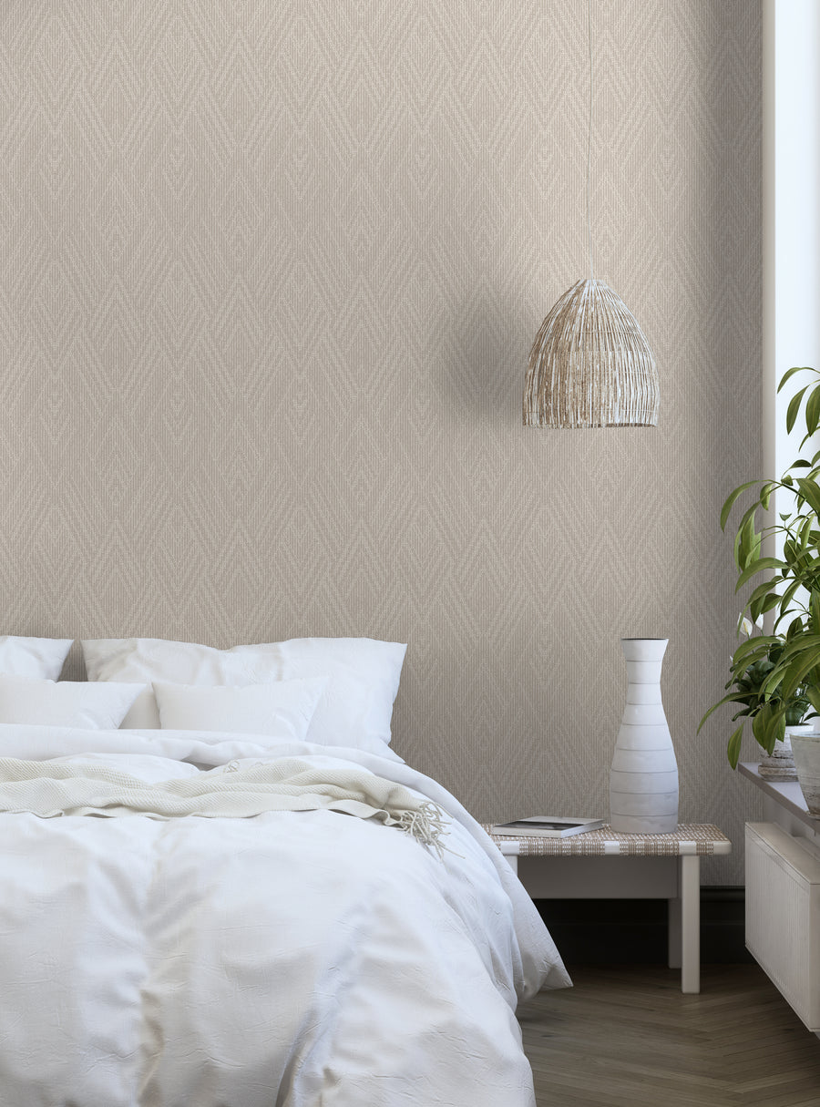 This Woven Look Mixed Chevron Peel and Stick Wallpaper features an intricate interplay of different chevron patterns, creating a captivating, modern, and timeless visual effect with a woven texture. The wallpaper is durable, easy to install, and perfect for transforming any room with its contemporary style. , Top Sellers, Peel and Stick Wallpaper, Surface & Texture Wallpaper, All Products, Unpasted Wallpaper, Wallpaper and Murals