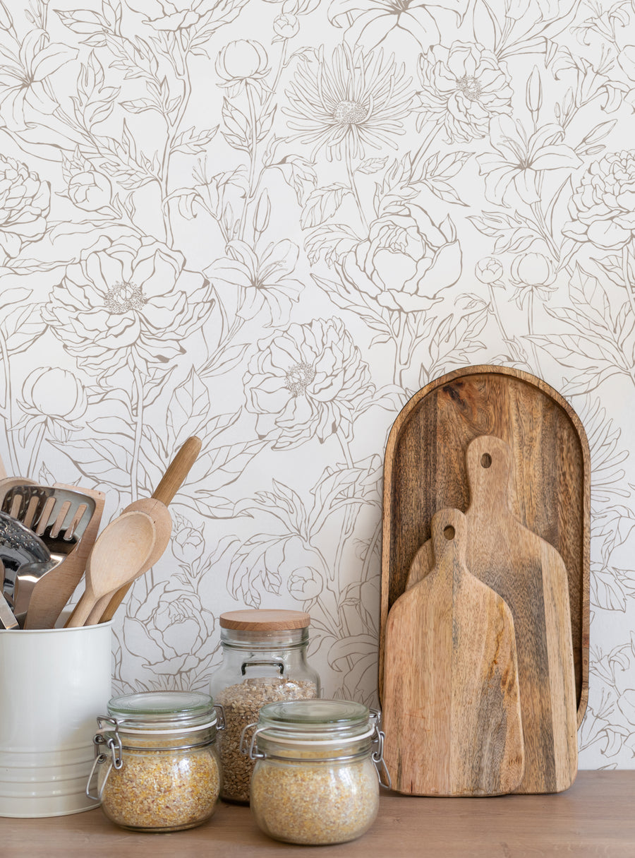 A delicate and whimsical floral pattern featuring hand-drawn botanical illustrations, perfect for adding a soft, natural touch to any room in your home. This versatile wallpaper design can be customized to complement your unique decor and style preferences., Top Sellers,Peel and Stick Wallpaper,Floral Wallpaper,Nature Wallpaper,Kids and Baby Nursery Wallpaper,All Products,Unpasted Wallpaper,Wallpaper and Murals,Dorm Room Ideas and Trends