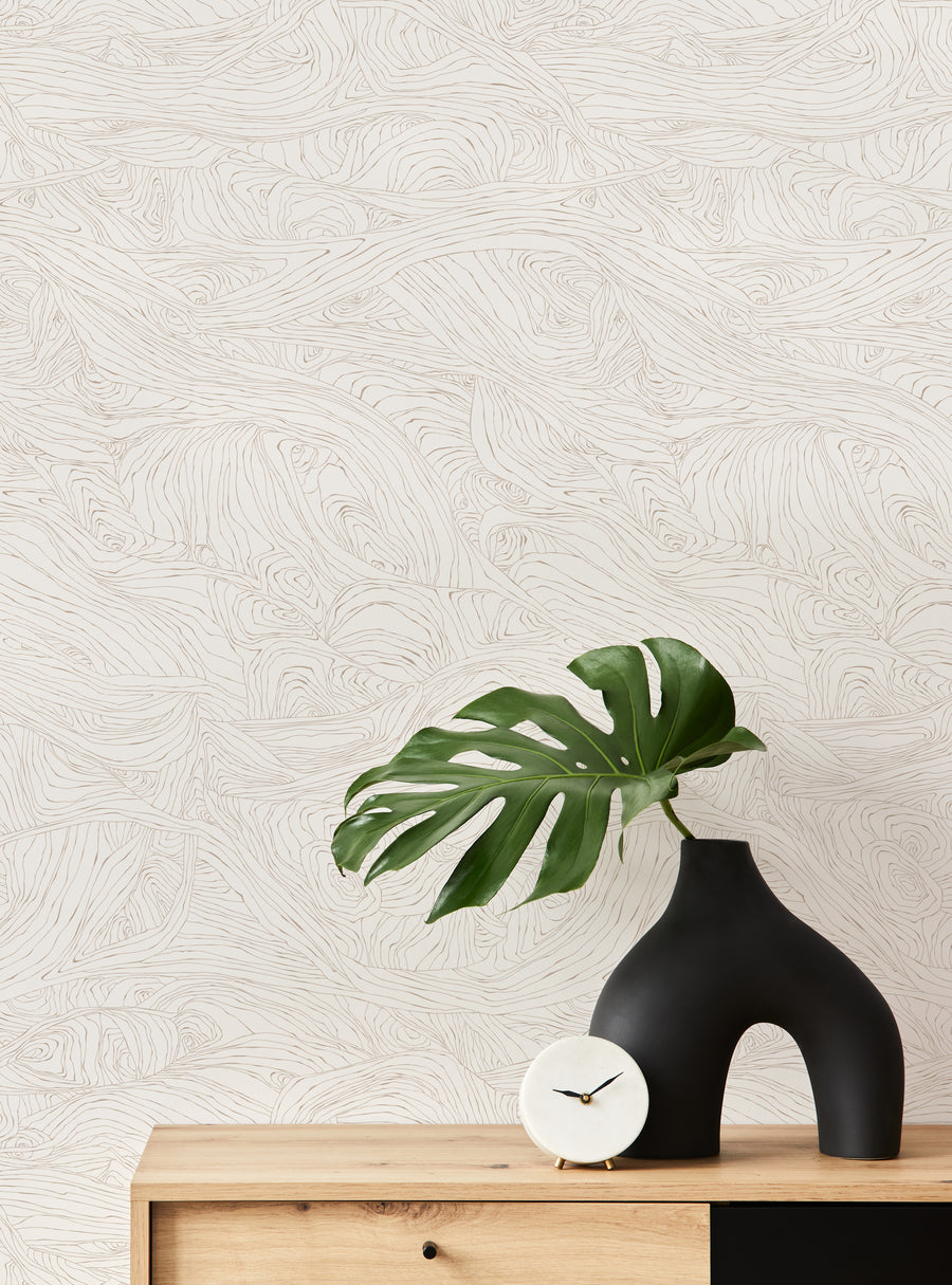 Striking wood grain inspired wallpaper with a hand-drawn sketch style, creating a unique and artistic touch for any space., Top Sellers,Peel and Stick Wallpaper,Nature Wallpaper,Surface & Texture Wallpaper,All Products,Unpasted Wallpaper,Wallpaper and Murals