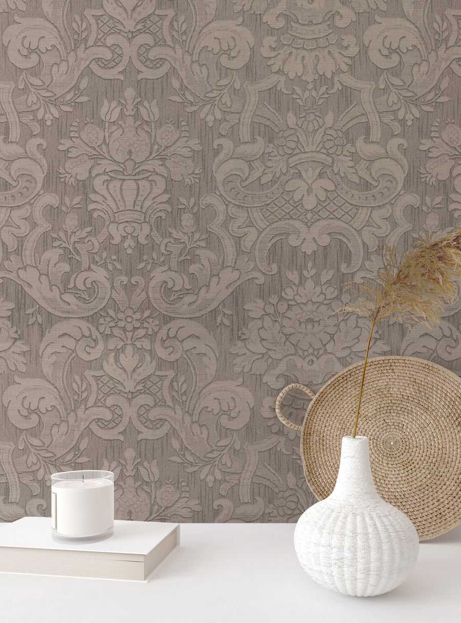 Elegant damask-inspired textured wallpaper in a neutral color palette, ideal for adding a touch of sophistication to any room. This peel and stick design offers an easy DIY application and is available in multiple colors to complement various decor styles. Damask Weave Textured Look Peel and Stick Wallpaper, Top Sellers, Peel and Stick Wallpaper, Kids and Baby Nursery Wallpaper, All Products, Unpasted Wallpaper, Wallpaper and Murals
